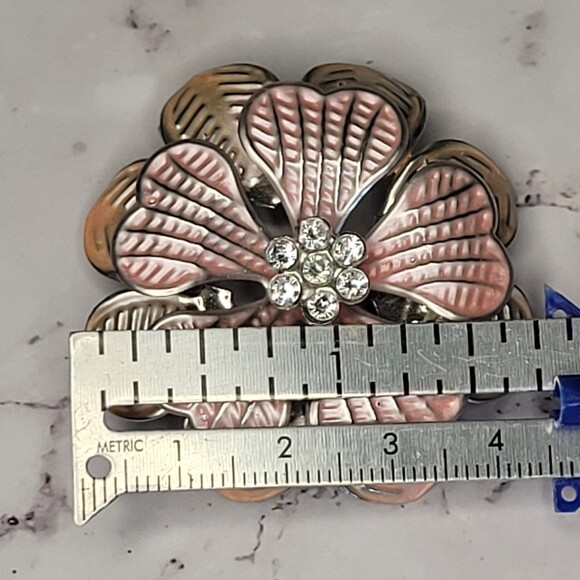 Floral Brooch pin vintage 3D pink silver rhinestones - Picture 6 of 6